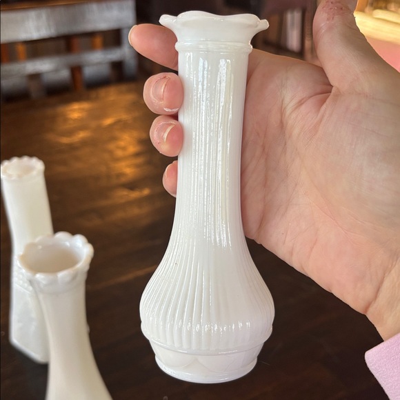 Set of Milk Glass Decorative Vases - Picture 7 of 9